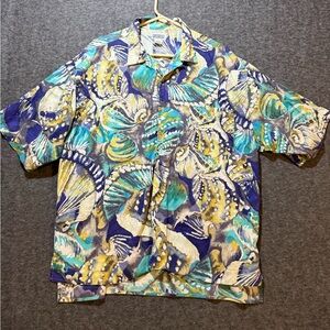 Union Bay Vtg Shirt mens XL button up colorful purple green Hawaiian beach AOP